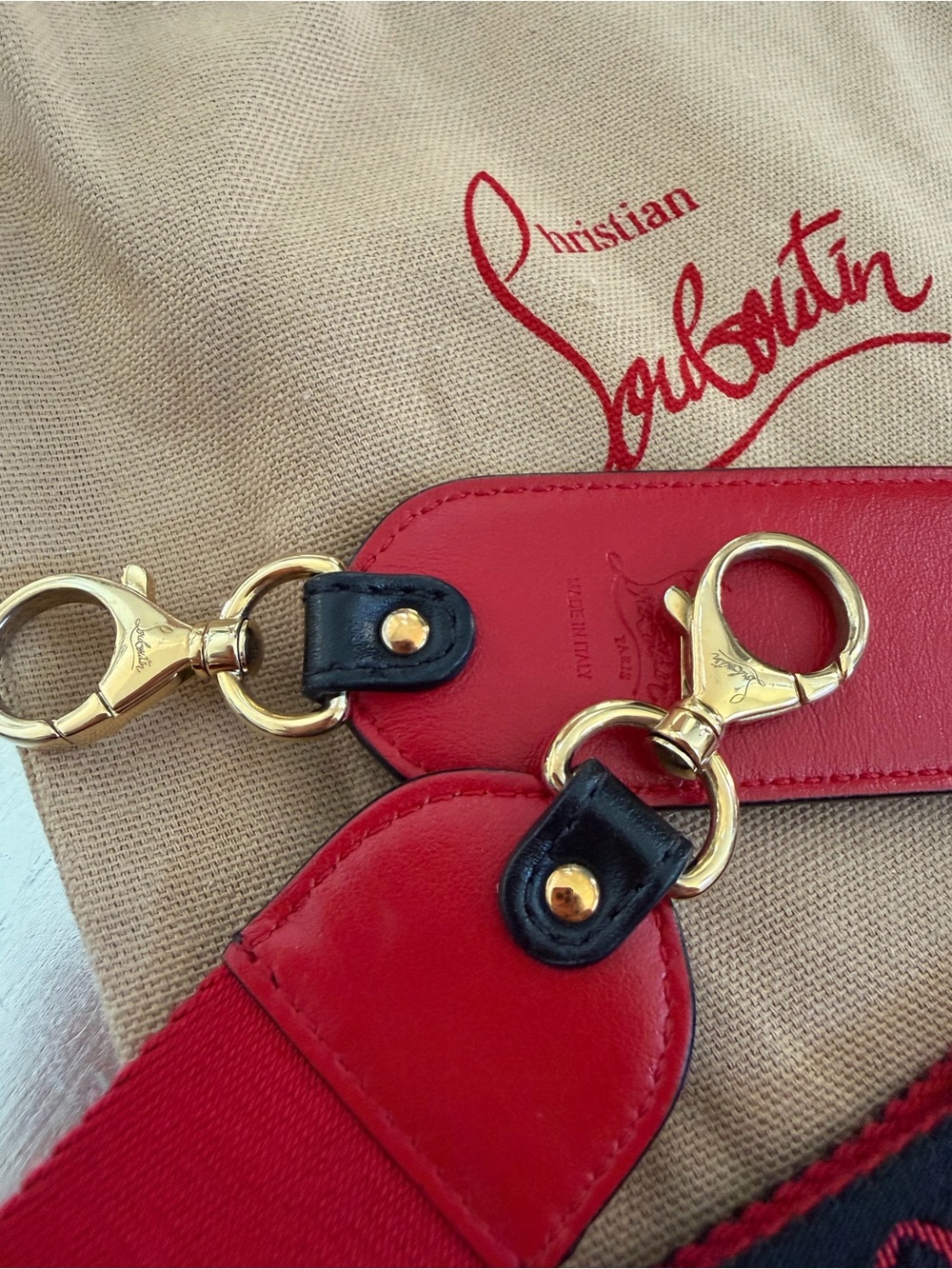 Christian Louboutin Red and Black Logo Shoulder Strap with Gold Hardware - Picture 2 of 6